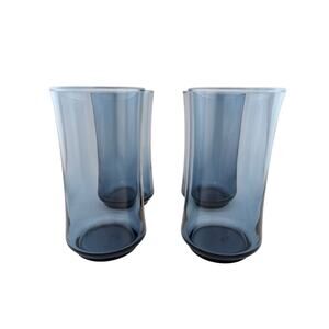 Vintage Libbey Bolero Blue Tumblers MCM 1970s Set of 4 12oz Beverage Glasses‎